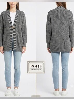 Poof Excellence Buckle Black Gray Marbled Cardigan Small